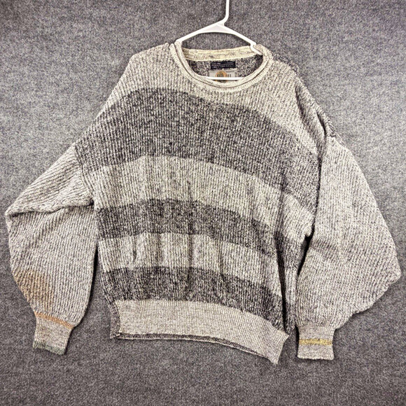 Other - Vtg 80’s Generra Paris XL Gray Striped Tight Knit Crewneck Pullover Sweater